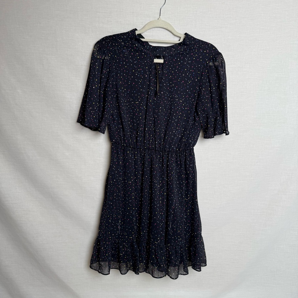 Allison & Kelly Black Polka Dot Dress | Ruffle Hem Short Sleeve- S Wedding Guest